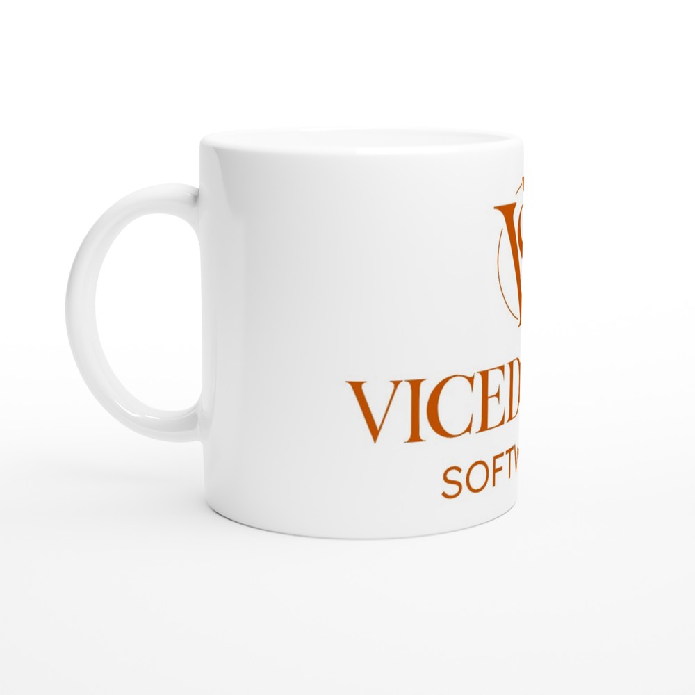 Vicedomini Softworks Ceramic Mug – 11oz Glossy White Coffee Cup, Microwave & Dishwasher Safe